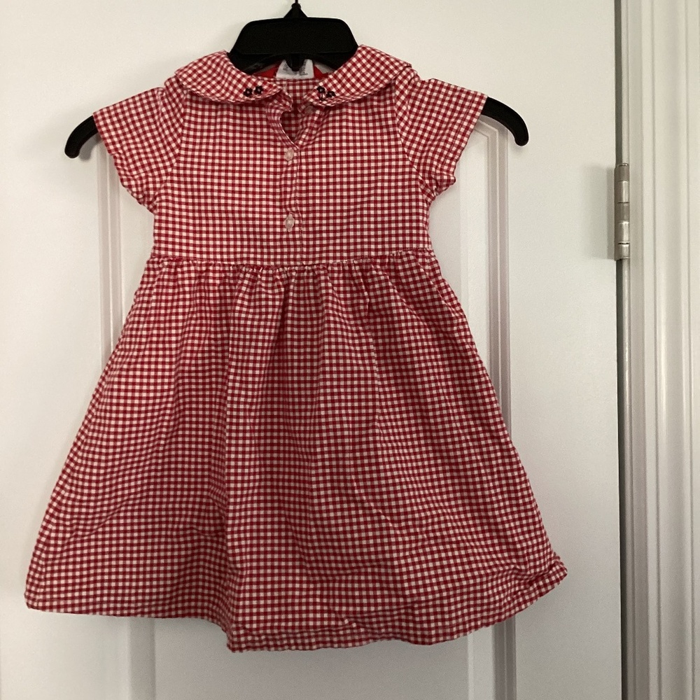 Esprit Girl Red Gingham Dress Size S Embroidered Flower Country fits 4 5